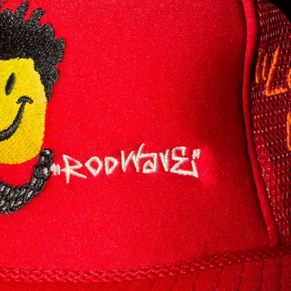 Rod Wave Red Trucker Hat Love 4 My Fans Smiley Face Snapback Nissin Cap Mens
